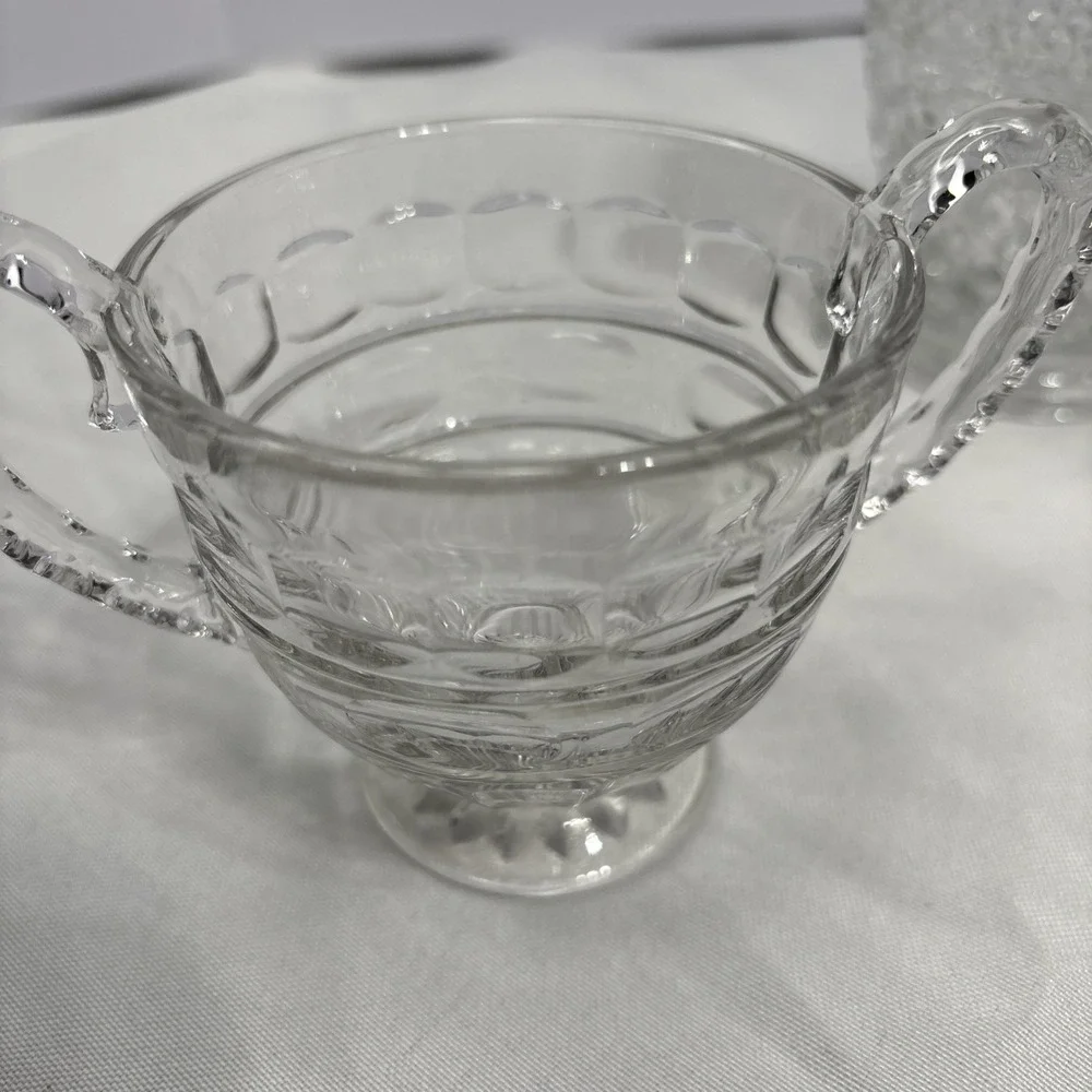 Vintage Anchor Hocking Wexford Crystal Glass Sugar Bowl & Creamer Pitcher No Lid